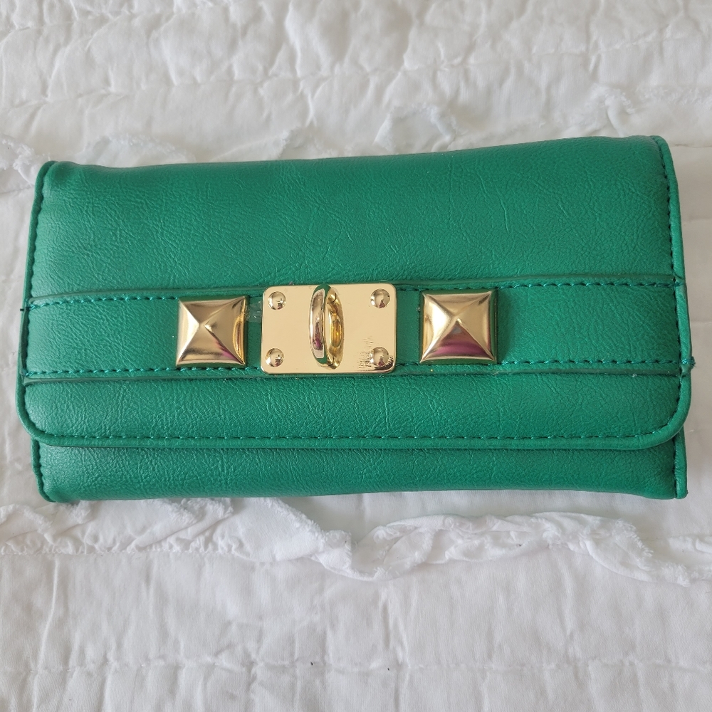 Kelly Green and Gold Hardware Wallet NWOT Faux Leather - Picture 1 of 10